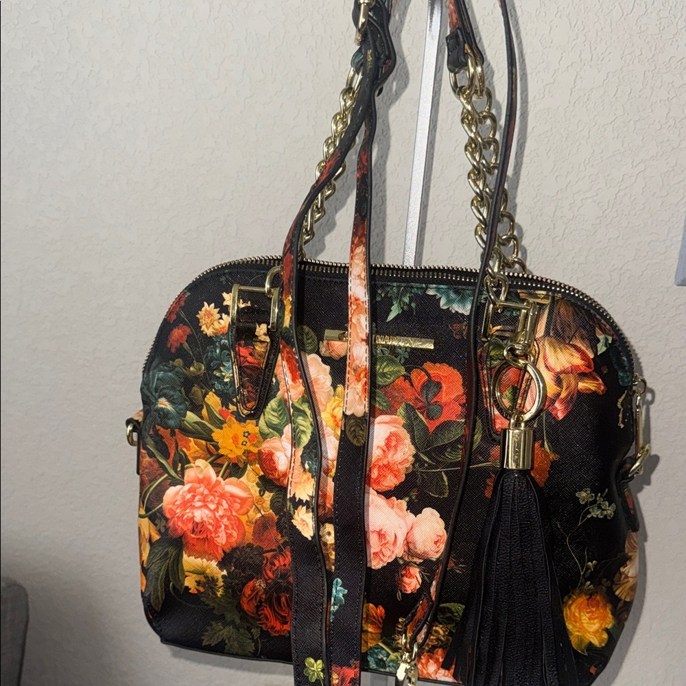 Steve Madden Flower Dome Satchel with Gold Accents & Crossbody Strap - Picture 10 of 10